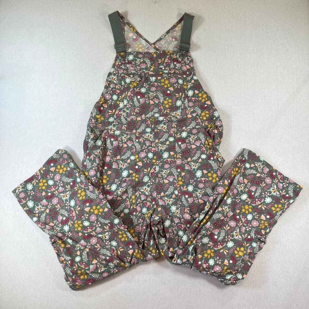 Duluth Trading Heirloom Gardening Overalls XLx29 Green Floral Butterfly RETIRED